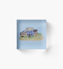 Vintage Truck mit Weimaraner und Trauben Acrylblock
