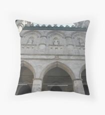 Notre-Dame Basilica, architecture, church, cathedral, building, religion, basilica, landmark, detail, old, city, gothic, stone, ancient, travel, arch, facade, medieval, monument, historic, sculpture Throw Pillow