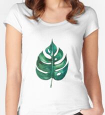 Monstera Bananen Palmblatt Tailliertes Rundhals-Shirt