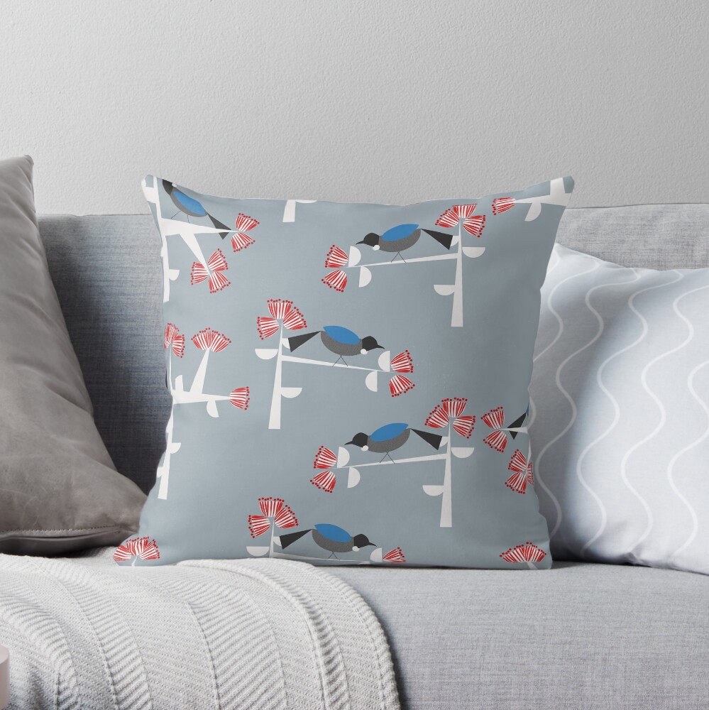 Tui & Pohutukawa Throw Pillow