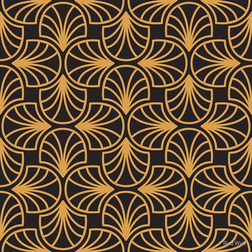 Geometric Pattern: Art Deco: Curve Outline: Gold/Black by * Red Wolf
