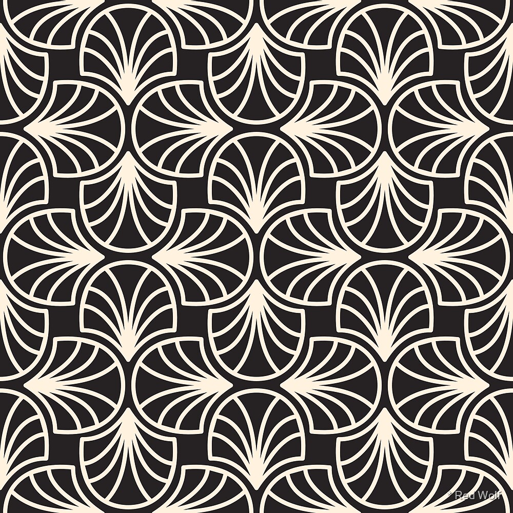 Geometric Pattern: Art Deco: Curve Outline: Cream/Black by * Red Wolf