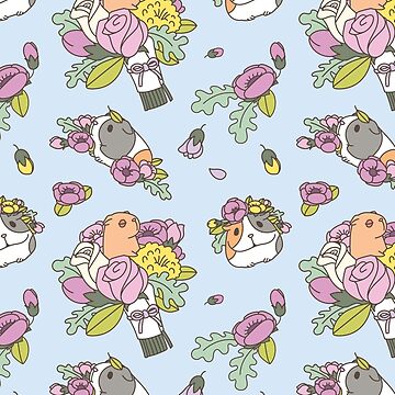 Artwork thumbnail, Flowers and Guinea pig pattern, spring floral Pattern  by Miri-Noristudio