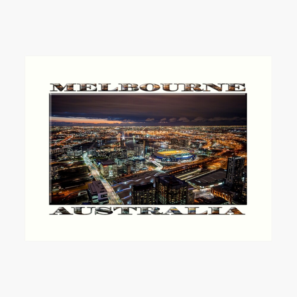 Melbourne at Night (widescreen poster on white) Art Print