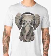 Cute Baby Elephant Dj Wearing Headphones and Glasses Men's Premium T-Shirt