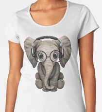 Cute Baby Elephant Dj Wearing Headphones and Glasses Women's Premium T-Shirt