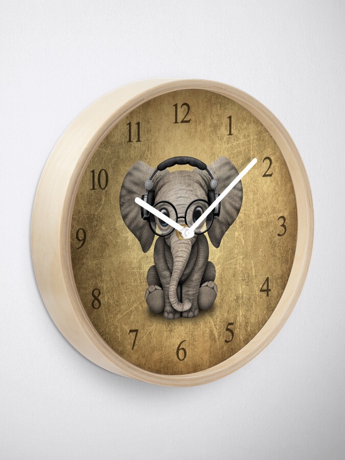 Alternate view of Cute Baby Elephant Dj Wearing Headphones and Glasses Clock