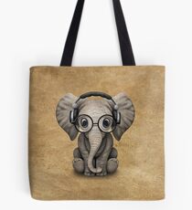Cute Baby Elephant Dj Wearing Headphones and Glasses Tote Bag