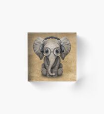 Bloque acrílico Cute Baby Elephant Dj con auriculares y gafas