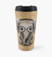 Taza de viaje Cute Baby Elephant Dj con auriculares y gafas
