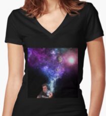 Elon Musk Smoking the Universe Women's Fitted V-Neck T-Shirt