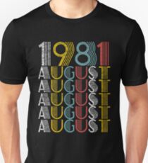 Vintage August 1981 Birthday Gifts Unisex T-Shirt