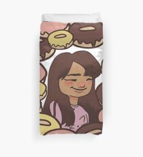 Happy Girl with Yummy Glazed Donuts! Duvet Cover