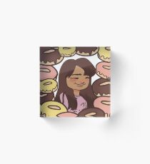 Happy Girl with Yummy Glazed Donuts! Acrylic Block