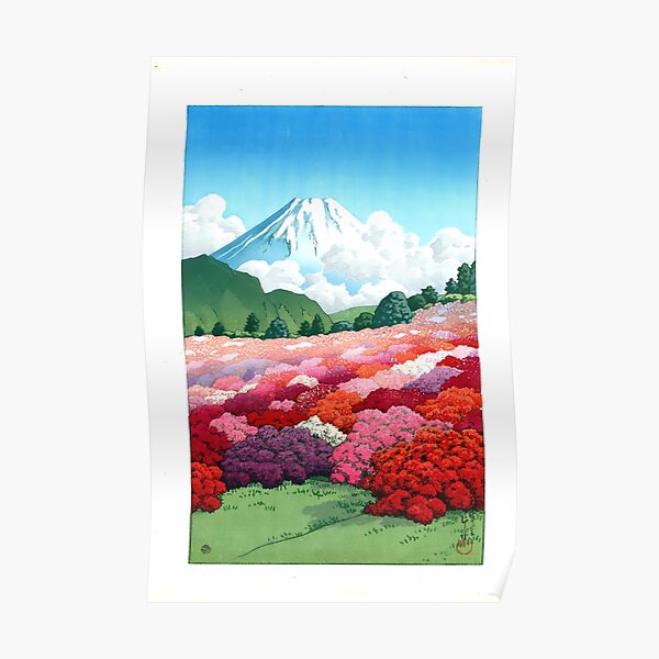 Japanese Wall Art "View of an Azalea Garden and Mount Fuji 1935 Kawase Hasui Poster