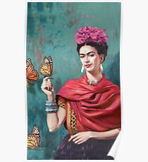 Frida Kahlo und Schmetterlingsfarbe Poster