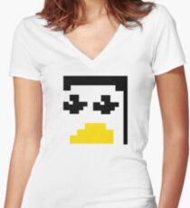 LINUX TUX PENGUIN PIXEL FACE Women's Fitted V-Neck T-Shirt