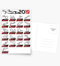 Kalender-Rennwagen 2019 kreisen weißen Sport Postkarten