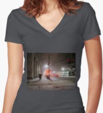 Camiseta entallada de cuello en V Winter Romance - Snowy Night in New York City