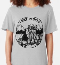 Camping Shirt Hiking I Hate People I Eat People Bear Tshirt Slim Fit T-Shirt