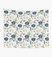 Blue and yellow floral watercolor Wall Tapestry