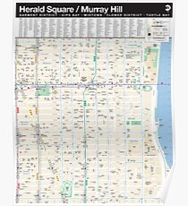Póster Nueva York - Mapa de Herald Square / Murray Hill - HD