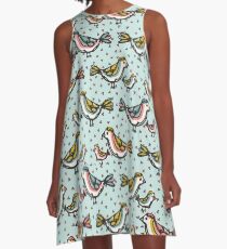 Cute Mama Birds Heart Love Blue and Pink A-Line Dress