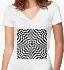 #black #white #checkered #chess #pattern #abstract #flag #floor #square #checker #board #chessboard #texture #check #design #race #illustration #squares #tile #racing #game  #checked #tiles #geometric Women's Fitted V-Neck T-Shirt