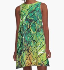 Graffiti, Bold, Circles, Wire, Orange, Teal, Olive, Gray, Black A-Line Dress