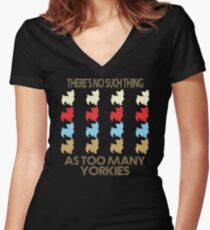 Yorkshire Terrier Dog Lovers - There's No Such Thing As Too Many Yorkshire Terriers - Retro Vintage Style 1970's Women's Fitted V-Neck T-Shirt