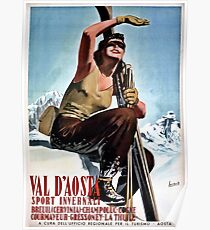 Vintage Italian winter sports travel ad Aosta Valley Poster