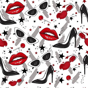 Red Lips Black Heels Pattern Art Board Print for Sale by