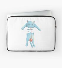 Blue Cat Kitten Lift Cute Playing Red Yarn Ball Watercolor Laptop Sleeve