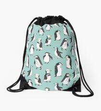 Penguin - Mint by Andrea Lauren Drawstring Bag