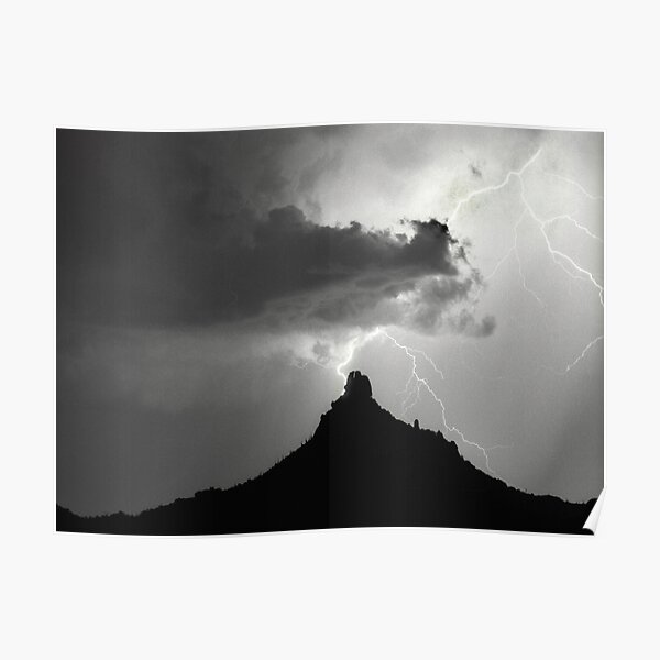 Lightning Striking Pinnacle Peak Poster