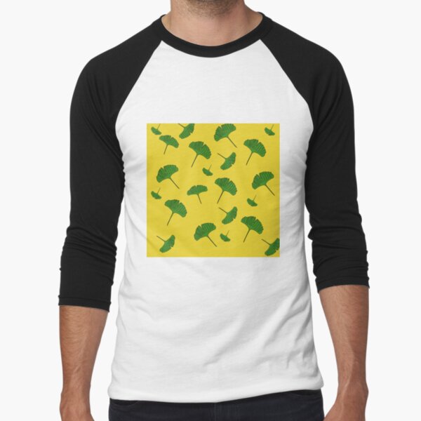 Green, Ginkgo pattern, ginkgo biloba, australian leaf, leaves, nature, gingko, new zealand leaf, yellow background Baseball ¾ Sleeve T-Shirt