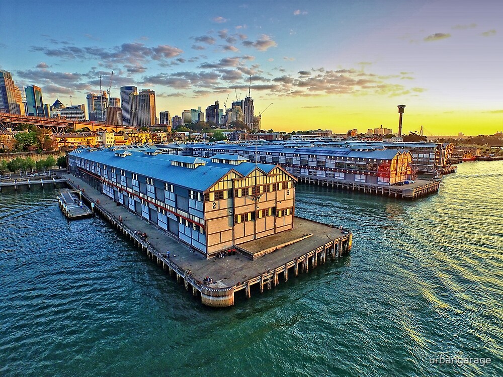 "Aerial Photograph of Old Sydney Town Pier Wharf on Dusk" by urbangarage Redbubble