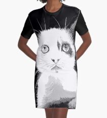 gxp cute cat blue eyes vector art black white Graphic T-Shirt Dress