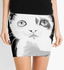 gxp cute cat blue eyes vector art black white Mini Skirt