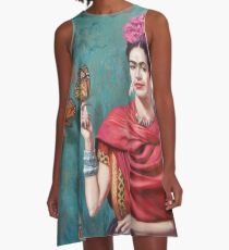 Frida Kahlo and Butterfly Art A-Line Dress