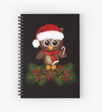 Cute Christmas Owl On Pine Branch Spiral Notebook