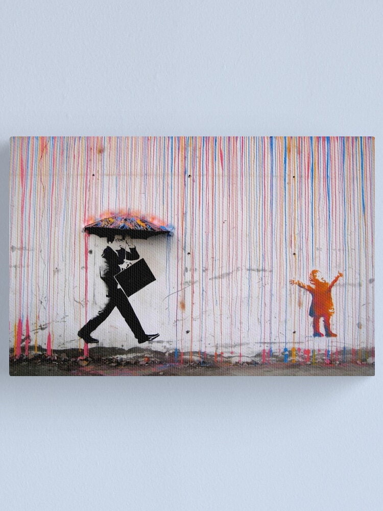 Alternate view of Banksy Umbrella Rainbow Happy Girl Canvas Print