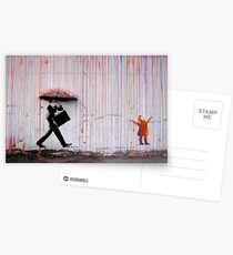 Banksy Umbrella Rainbow Happy Girl Postcards