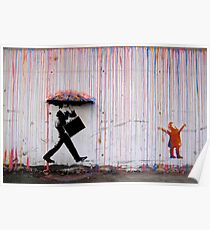 Banksy Regenschirm Rainbow Happy Girl Poster