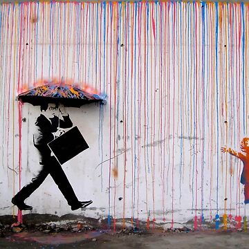 Artwork thumbnail, Banksy Umbrella Rainbow Happy Girl by bufumofo