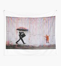 Banksy Umbrella Rainbow Happy Girl Wall Tapestry
