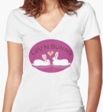 Hippity Hop - Purple Bunny Design Women's Fitted V-Neck T-Shirt