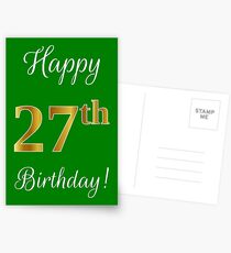 Elegant, Faux-Goldblick-Zahl, "glücklicher 27. Geburtstag!" (Grüner Hintergrund) Postkarten