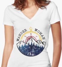 Camping Wander Woman Hiking Vintage Women's Fitted V-Neck T-Shirt
