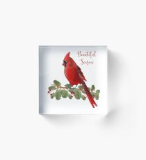 CHRISTMAS RED CARDINAL BIRD AND HOLLY BERRIES - BEAUTIFUL SEASON Acrylic Block